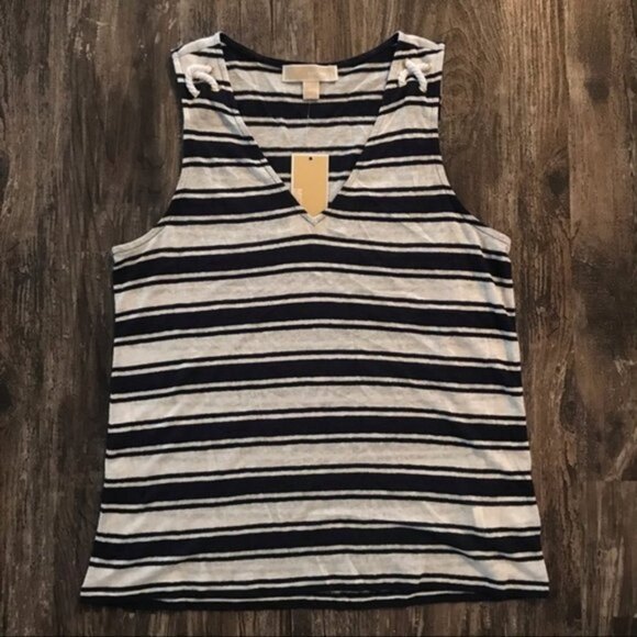 Michael Michael Kors Striped Linen V-Neck Nautical Sleeveless Top (NWT) - Picture 5 of 5